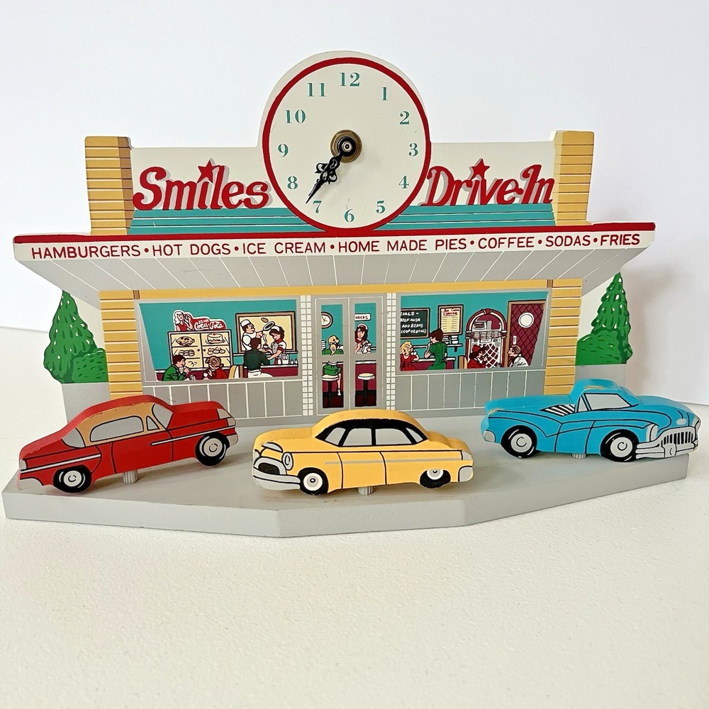 1988 Smiles Drive in car 3D clock UNTESTED 50s colorful quirky Coca Cola deco